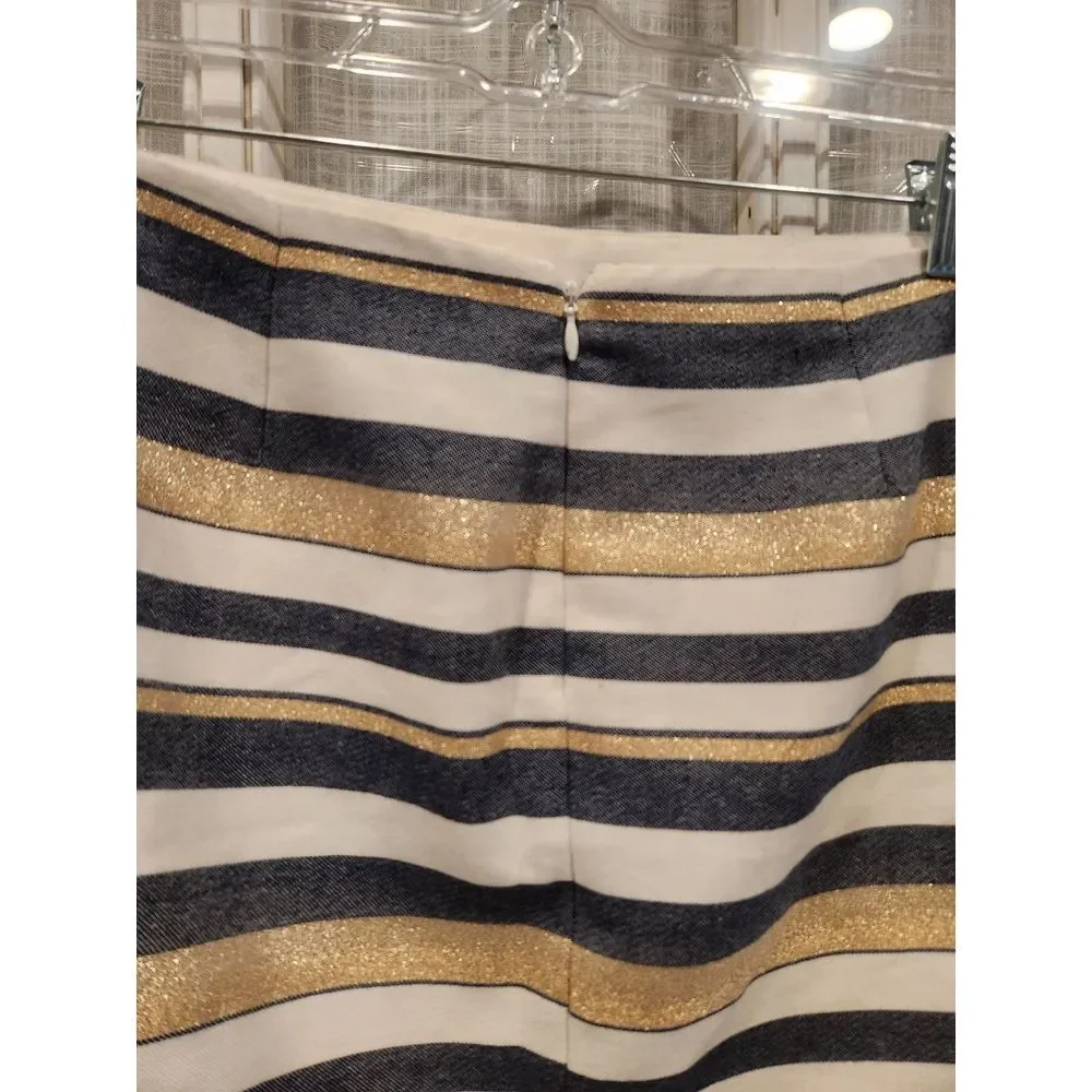 J. Crew Size 00 Glittery Gold and Blue Striped Pencil Skirt‎
